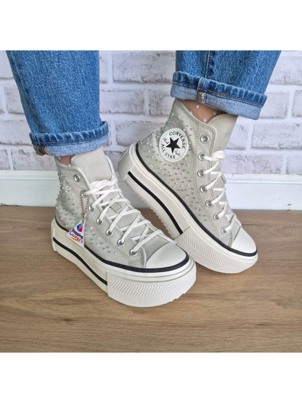 ⭐Converse Chuck Lift Double Stack Beading Sz 7 Womens shoes Sneaker Gray A19339C - Picture 1 of 13